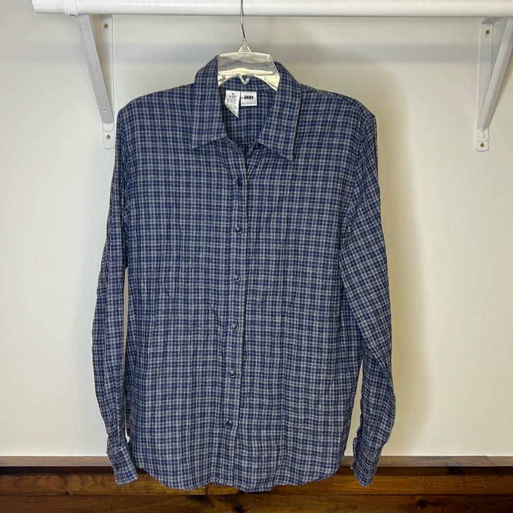 Vintage DKNY‎ Blue & Gray Plaid Flannel Button Down Shirt- M